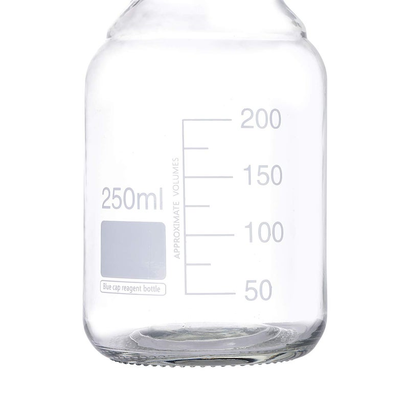 Moonetto 10 Pack 250mL Graduated Round Media/Storage Glass Bottle With GL45 Blue Polypropylene Screw Cap - Image 2
